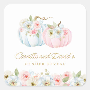 Blue and Pink Pumpkin Gender Reveal  Square Sticker
