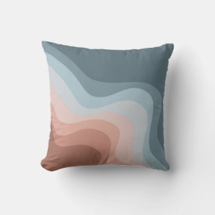 Blue and pink retro style waves cushion