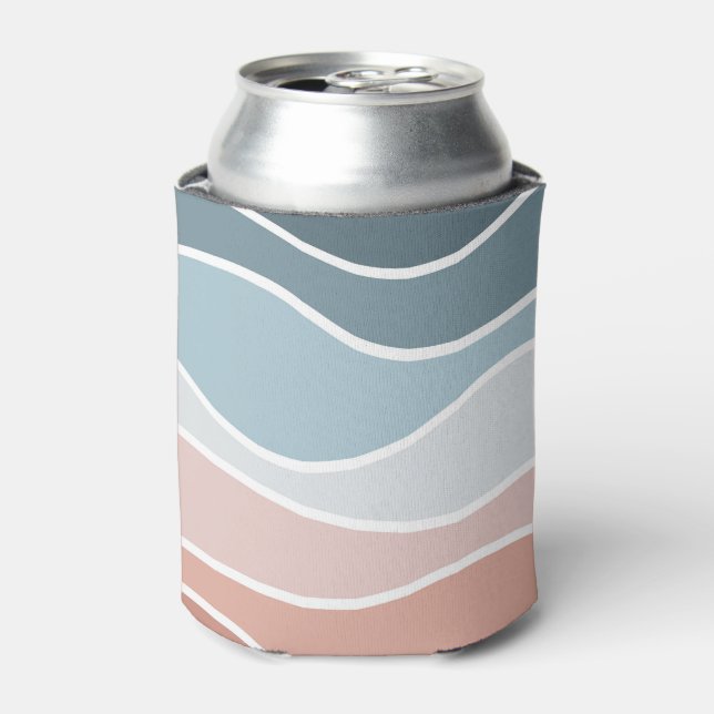 Blue and pink retro style waves design can cooler (Can Front)