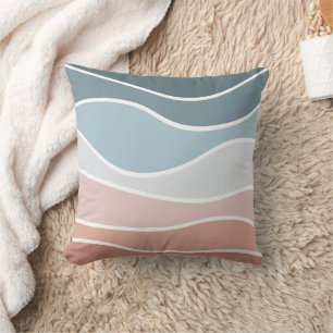 Blue and pink retro style waves design cushion