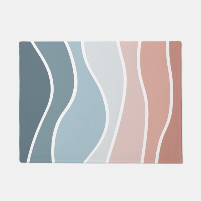 Blue and pink retro style waves design doormat (Front)