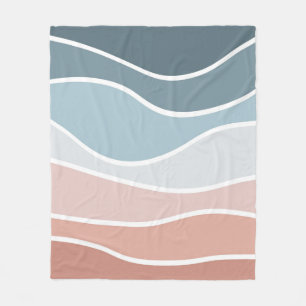 Blue and pink retro style waves design fleece blanket