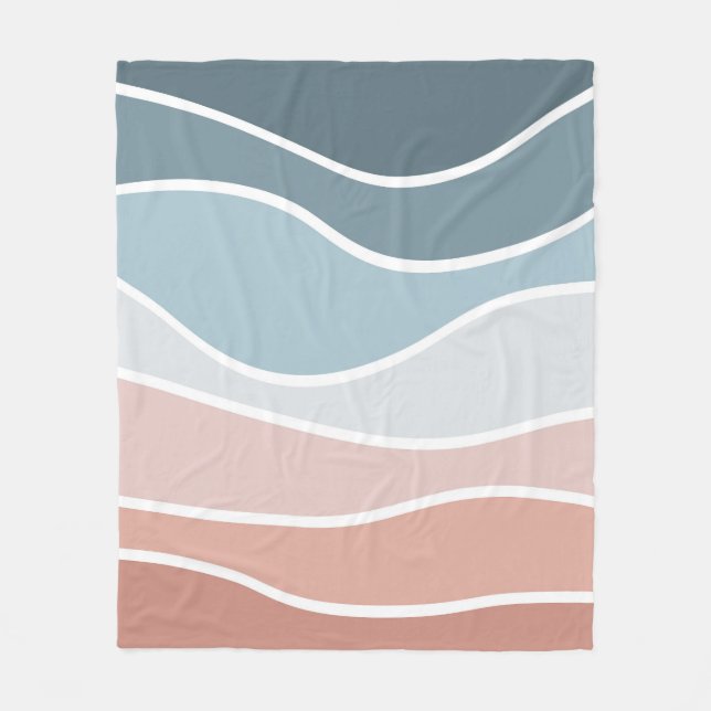 Blue and pink retro style waves design fleece blanket (Front)