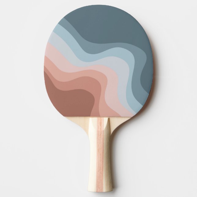 Blue and pink retro style waves ping pong paddle (Front)