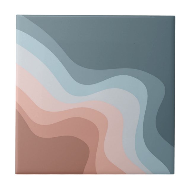 Blue and pink retro style waves tile (Front)