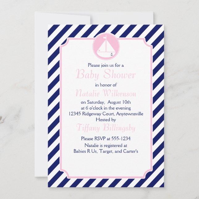 Blue and Pink Sailboat  Baby Shower Invitation (Front)