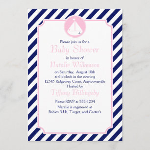 Blue and Pink Sailboat Baby Shower Invitation
