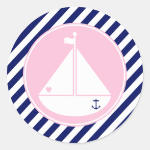 Blue and Pink Sailboat Classic Round Sticker
