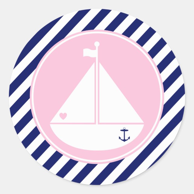 Blue and Pink Sailboat Classic Round Sticker (Front)