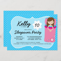 Blue and Pink Sleepover Party Birthday Invitation