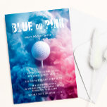 Blue and Pink Smoke Golf Sport Theme Gender Reveal Invitation<br><div class="desc">A Golf Sport themed Baby Gender Reveal invitation. The editable invite template features pastel blue and pink smoke surrounding a basketball. The black typography text reads Blue or Pink,  what do you think ? Personalise by editing the digital or printed invitation with your event details.</div>