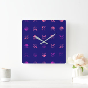 Blue and Pink Square Wall Clock