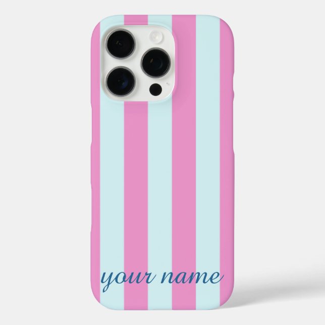Blue and Pink Striped Customisable Name Phone Case (Back)
