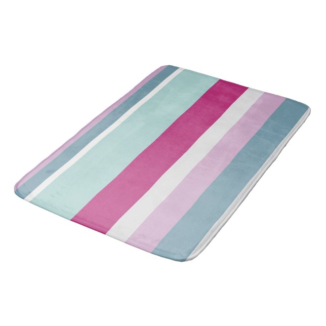 Blue and pink stripes bath mat (Angled)