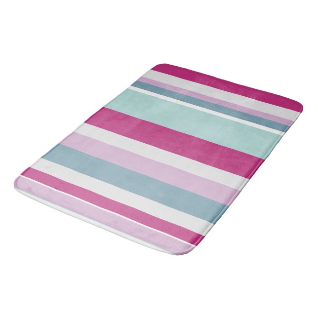 Blue and pink stripes bath mat (Angled)