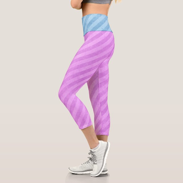 Blue and Pink Stripes Capri Leggings (Left)