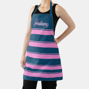 Blue and Pink Stripes Pattern Personalised Apron