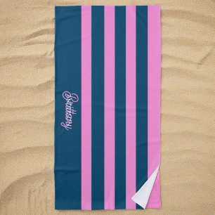 Blue and Pink  Stripes Pattern Personalised  Beach Towel