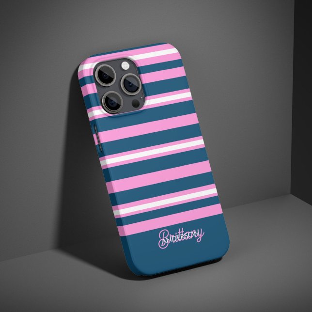 Blue and Pink  Stripes Pattern Personalised  Case-Mate iPhone Case (Creator Uploaded)