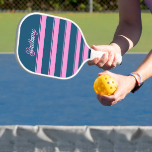 Blue and Pink  Stripes Pattern Personalised  Pickleball Paddle