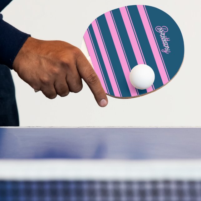 Blue and Pink  Stripes Pattern Personalised  Ping Pong Paddle (Insitu)