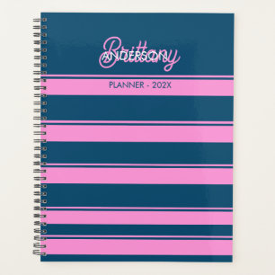 Blue and Pink Stripes Pattern Personalised Planner