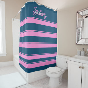 Blue and Pink  Stripes Pattern Personalised  Shower Curtain