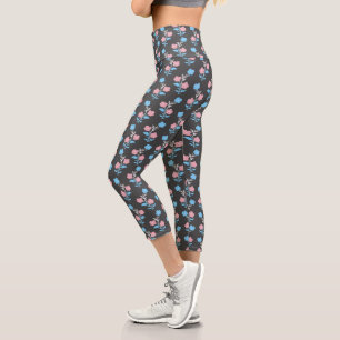 Blue and Pink Subtle Trans Flag Flowers Capri Leggings