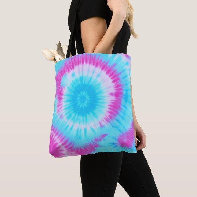 Blue and Pink Tie Dye Tote Bag (Close Up)