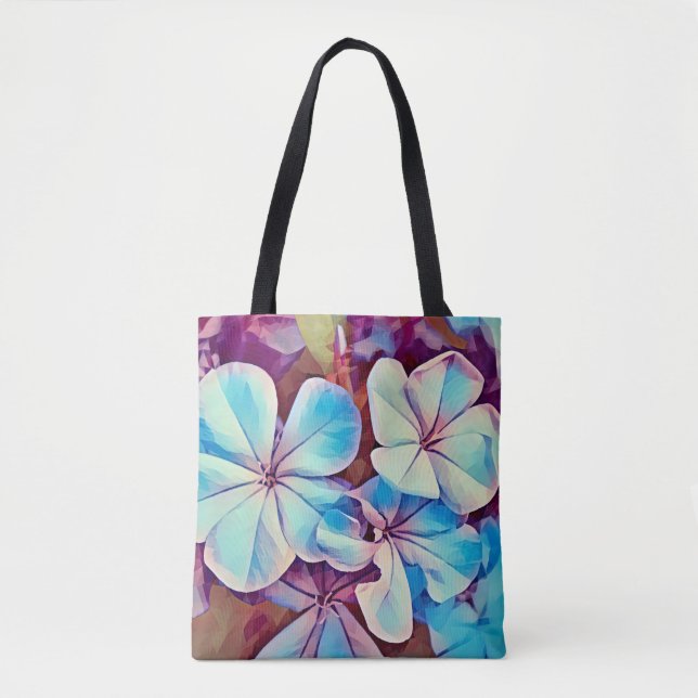 Blue and Pink Tropical Flowers Art Tote Bag (Front)