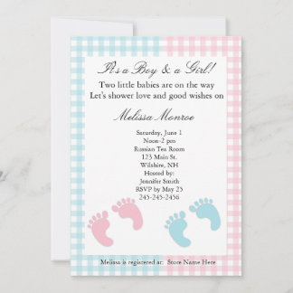 Blue and Pink Twins Shower Invitation