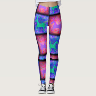 Blue and Pink Unicorn Checks Epic Art Pattern Leggings