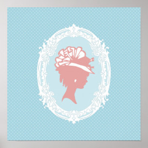 Blue and Pink Vintage Cameo Poster