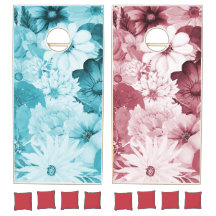 Blue and Pink Vintage Flowers Cornhole Set