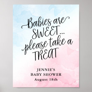 Blue and Pink Watercolor Baby Shower Favour Poster