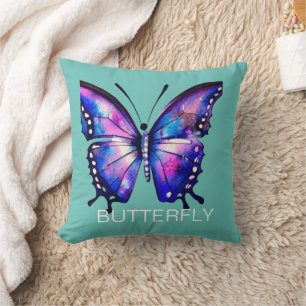 Blue and pink watercolor butterfly cushion