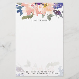Blue and pink watercolor floral personalised stationery