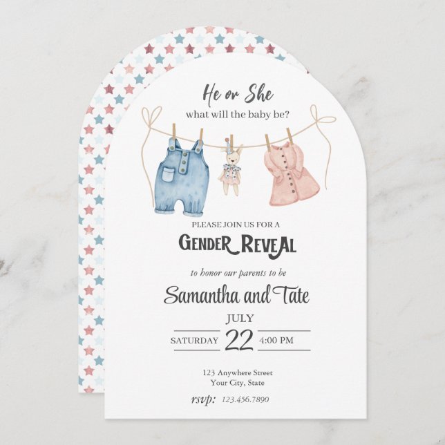 Blue and Pink Watercolor Gender Arch Invitation (Front/Back)