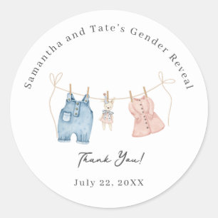 Blue and Pink Watercolor Gender Reveal Adhesive  Classic Round Sticker
