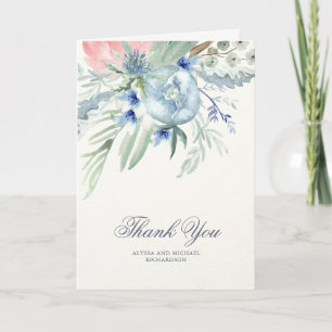 Blue and Pink Watercolor Peonies Thank You Card