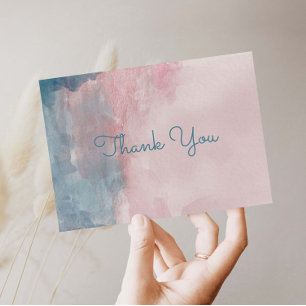 Blue and Pink Watercolor thank you postcard