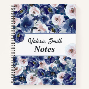 Blue and Pink Watercolor Winter Floral Notebook
