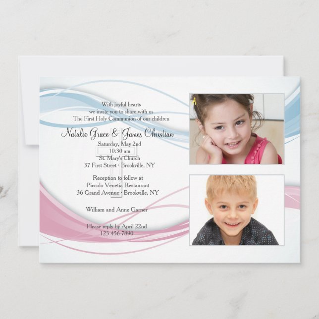 Blue and Pink Wave Photo Invitation (Front)