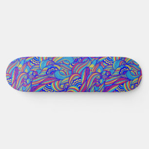 Blue and Pink Waves Pattern Skateboard