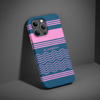 Blue and Pink Wavy Stripes Pattern Monogram