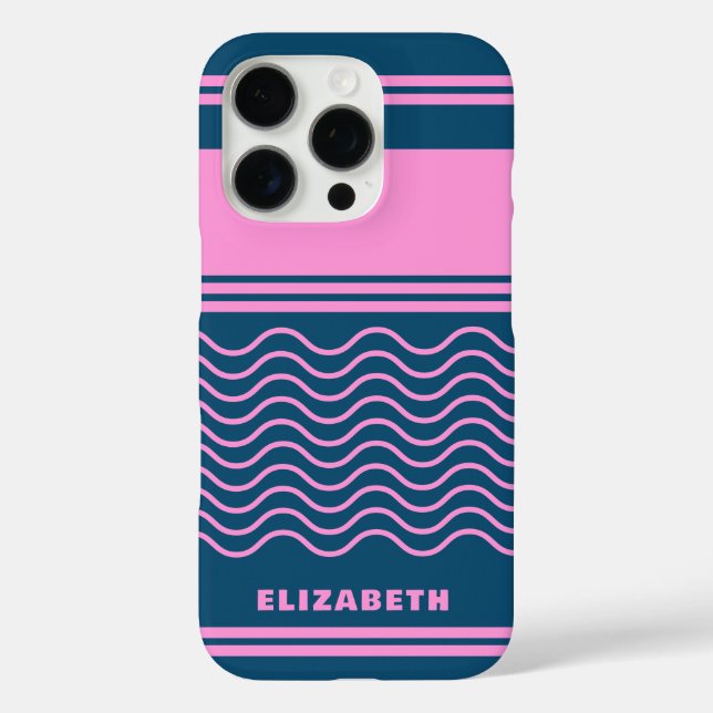 Blue and Pink Wavy Stripes Pattern Personalised  Case-Mate iPhone Case (Back)