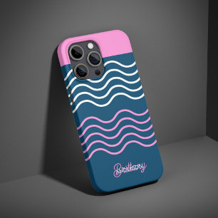 Blue and Pink Wavy Stripes Pattern Personalised  iPhone 16 Pro Case