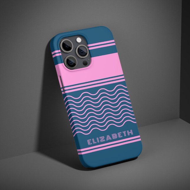 Blue and Pink Wavy Stripes Pattern Personalised  Case-Mate iPhone Case (Creator Uploaded)