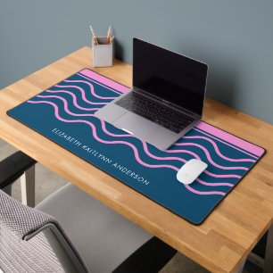 Blue and Pink Wavy Stripes Pattern Personalised  Desk Mat