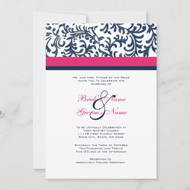 Blue and Pink Wedding Invitation (Front)